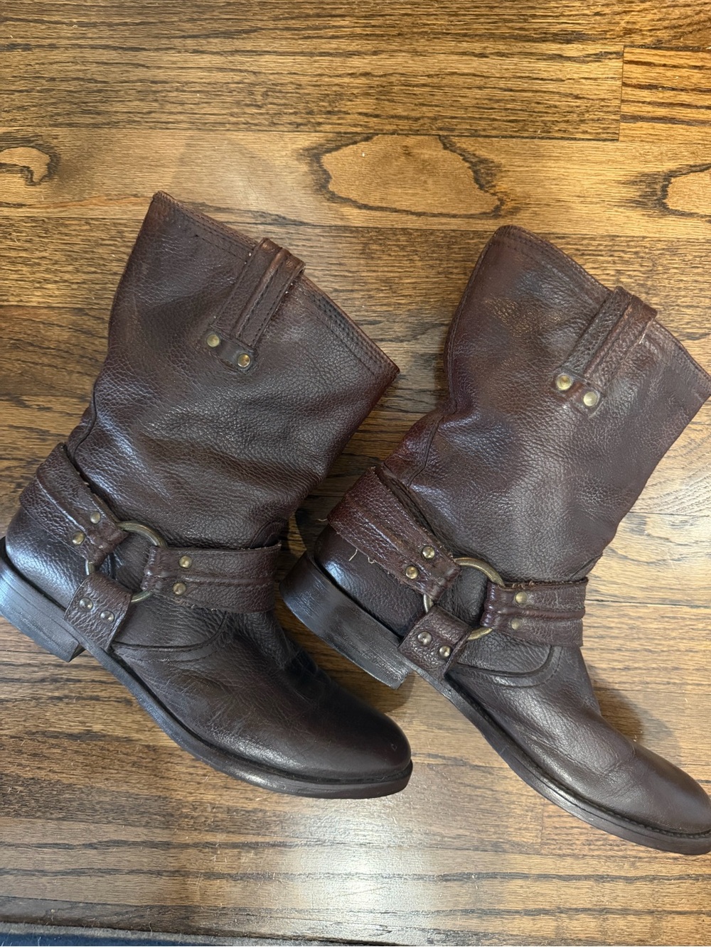 Frye Maxine Trapunto Dark Brown Harness Boots
